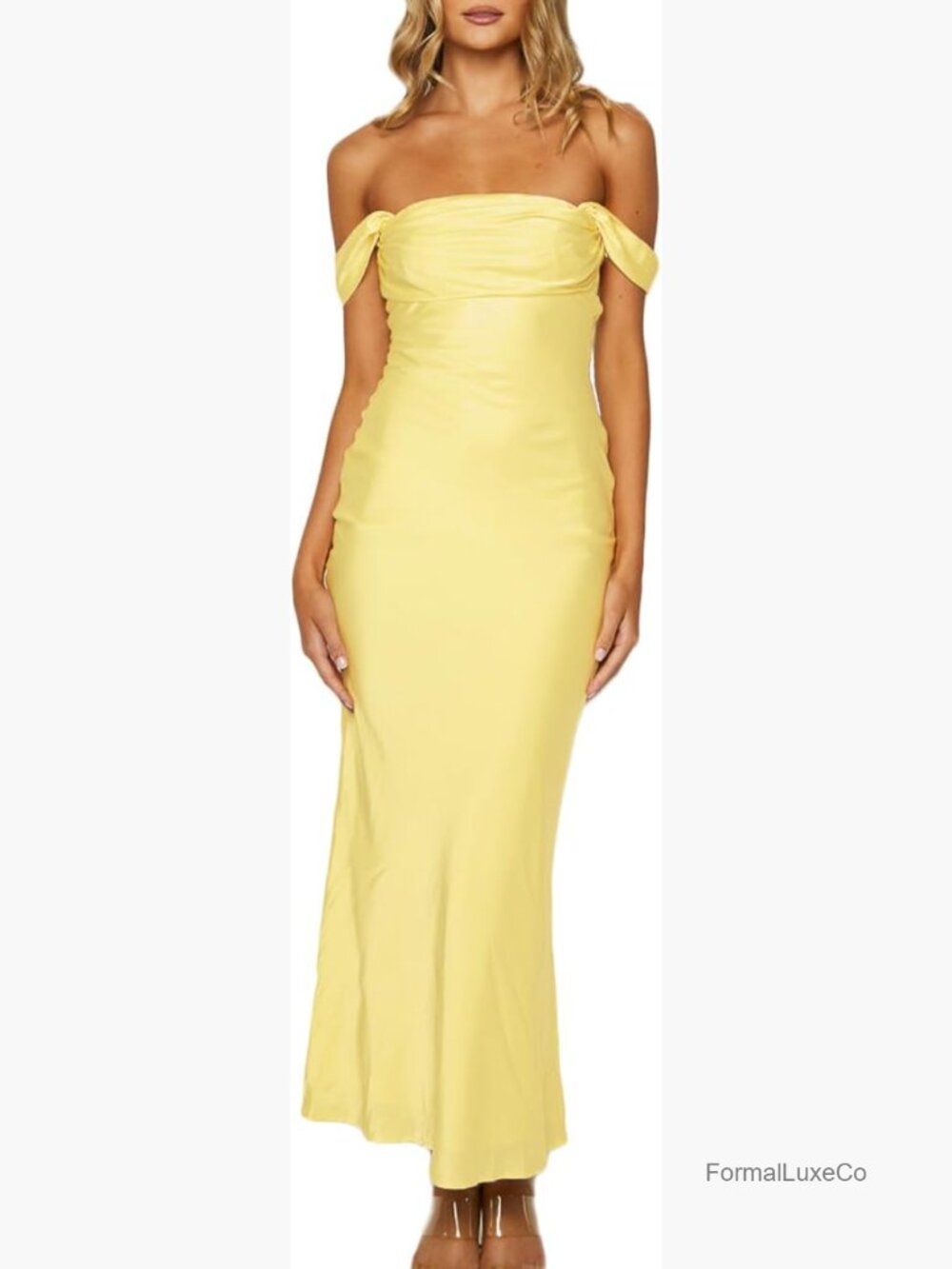 Elegant Satin Off Shoulder Ruched Backless Maxi Dress Strapless Tube Sleeveless
